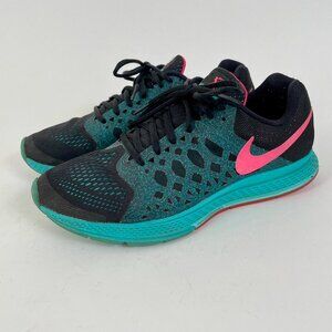 Women's Nike Air Zoom Pegasus Running Training Shoe, Black/Green/Pink, Size 9.5
